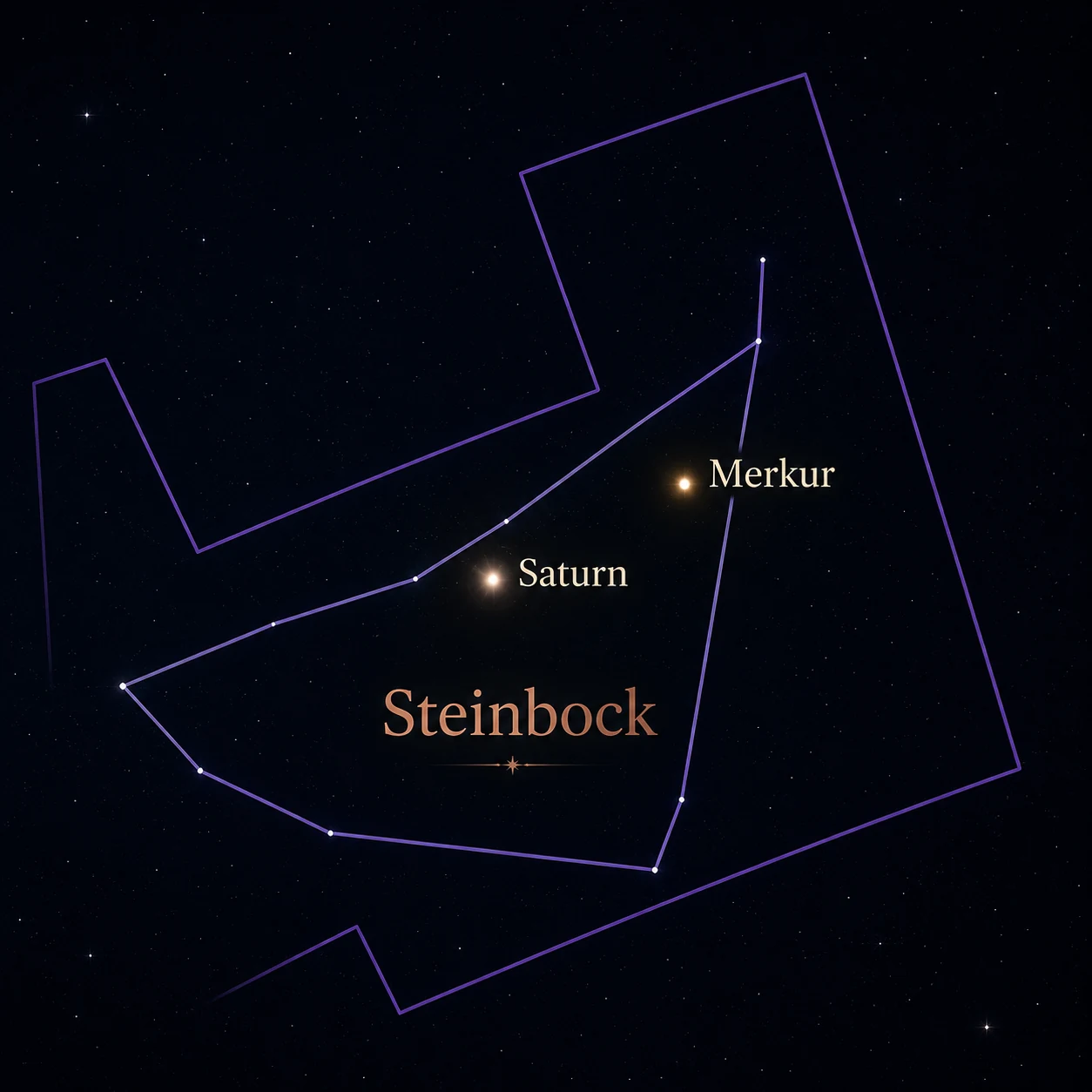 Astronomische Darstellung mit Saturn und Merkur im Sternbild Steinbock