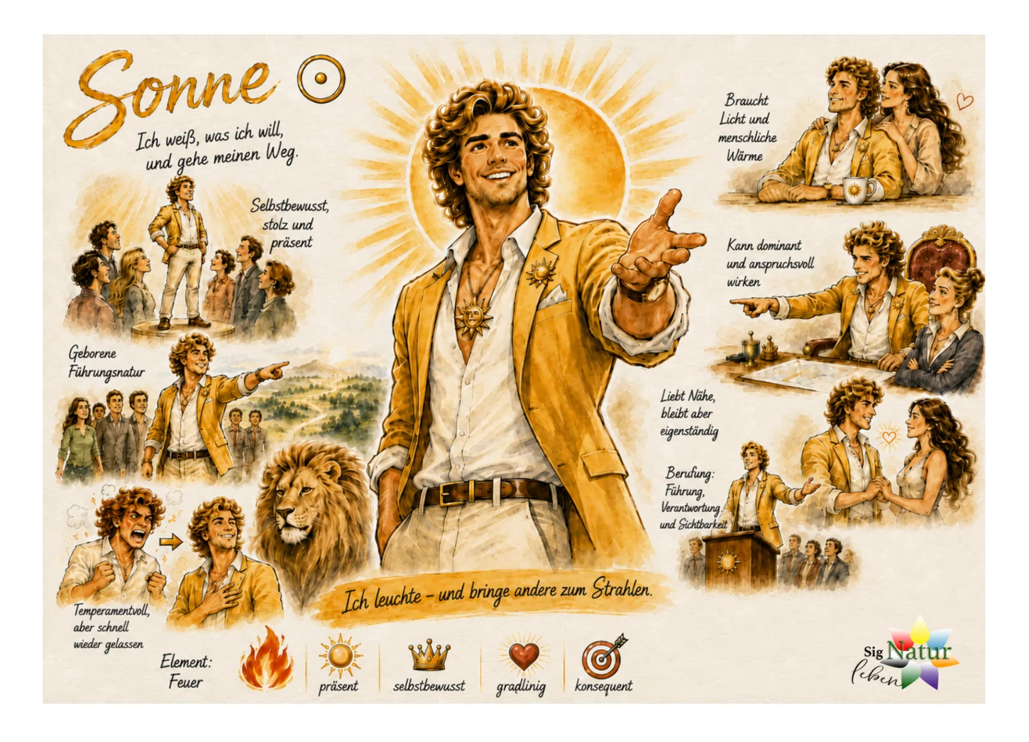 Illustrierte Übersicht zur Signatur Sonne